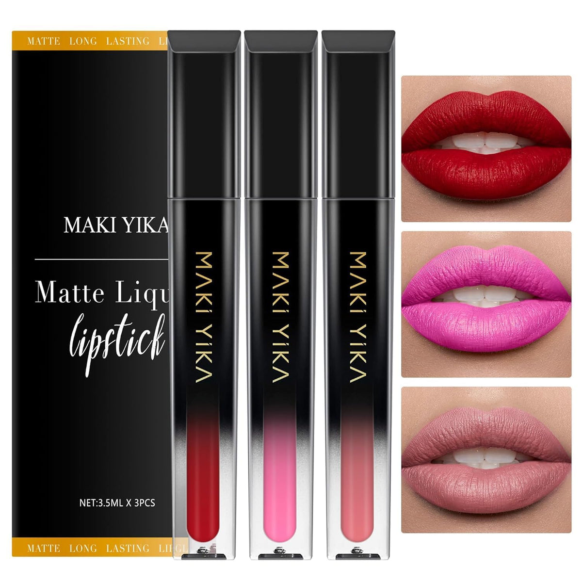 MAKI YIKA 3Pc Matte Liquid Lipstick Set packaging front view