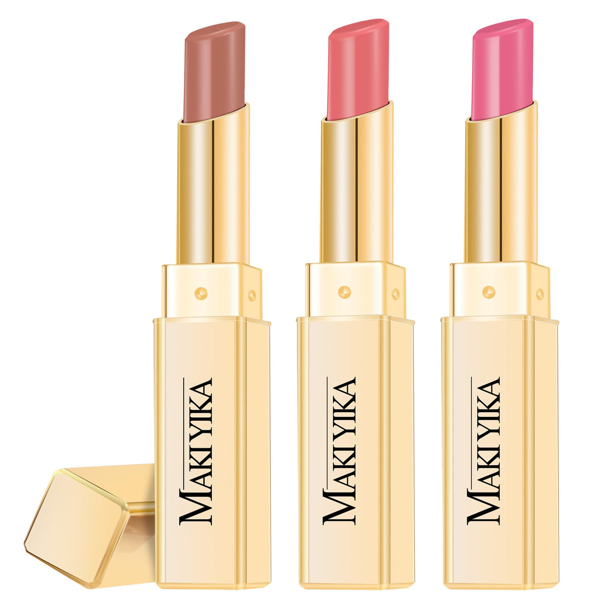 MAKI YIKA 3Pc Moisture Lipsticks in brown, nude, and pink shades