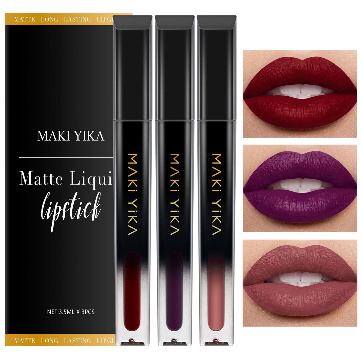 MAKI YIKA 3Pcs Matte Liquid Lipstick Set packaging front view