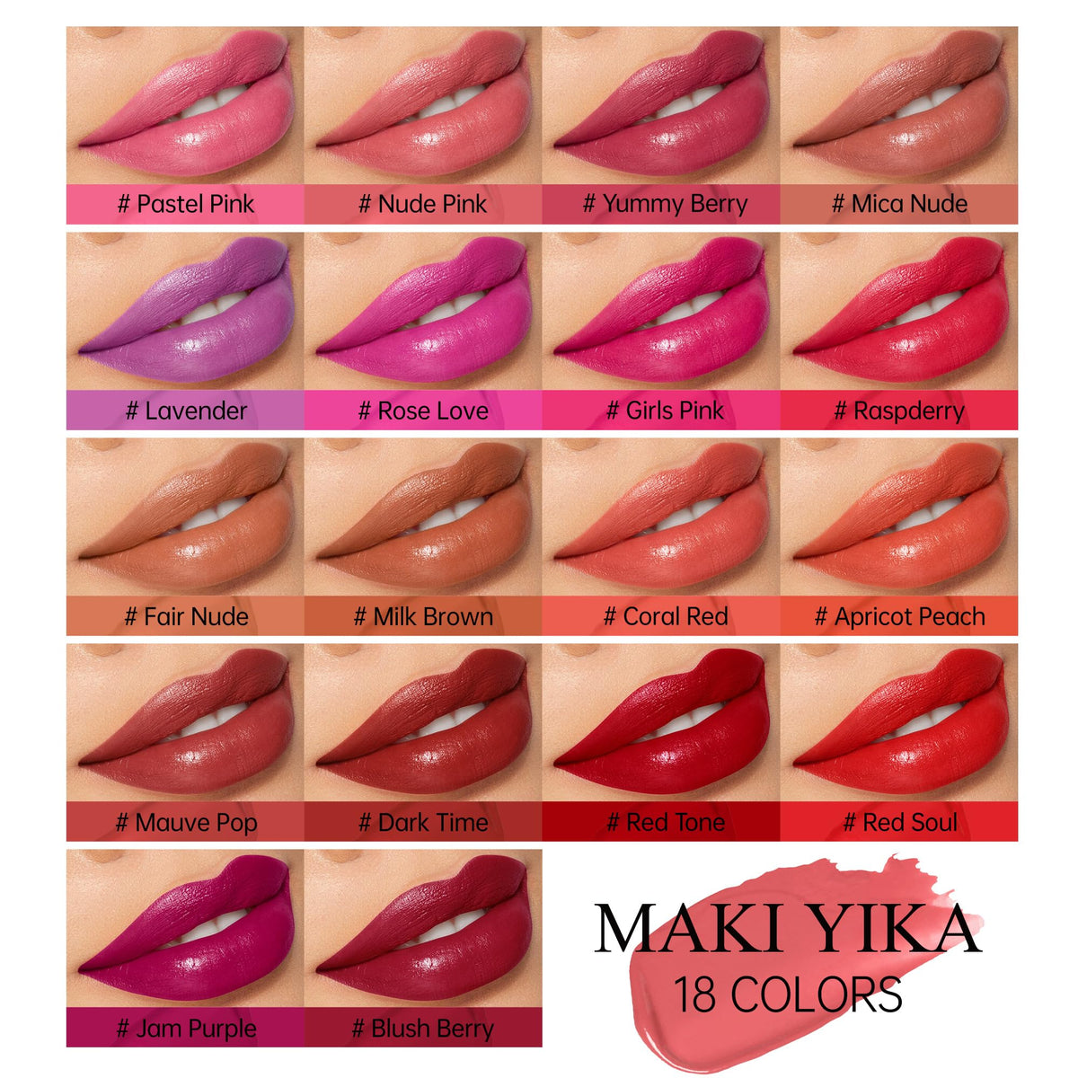 MAKI YIKA lipsticks displayed with natural lighting
