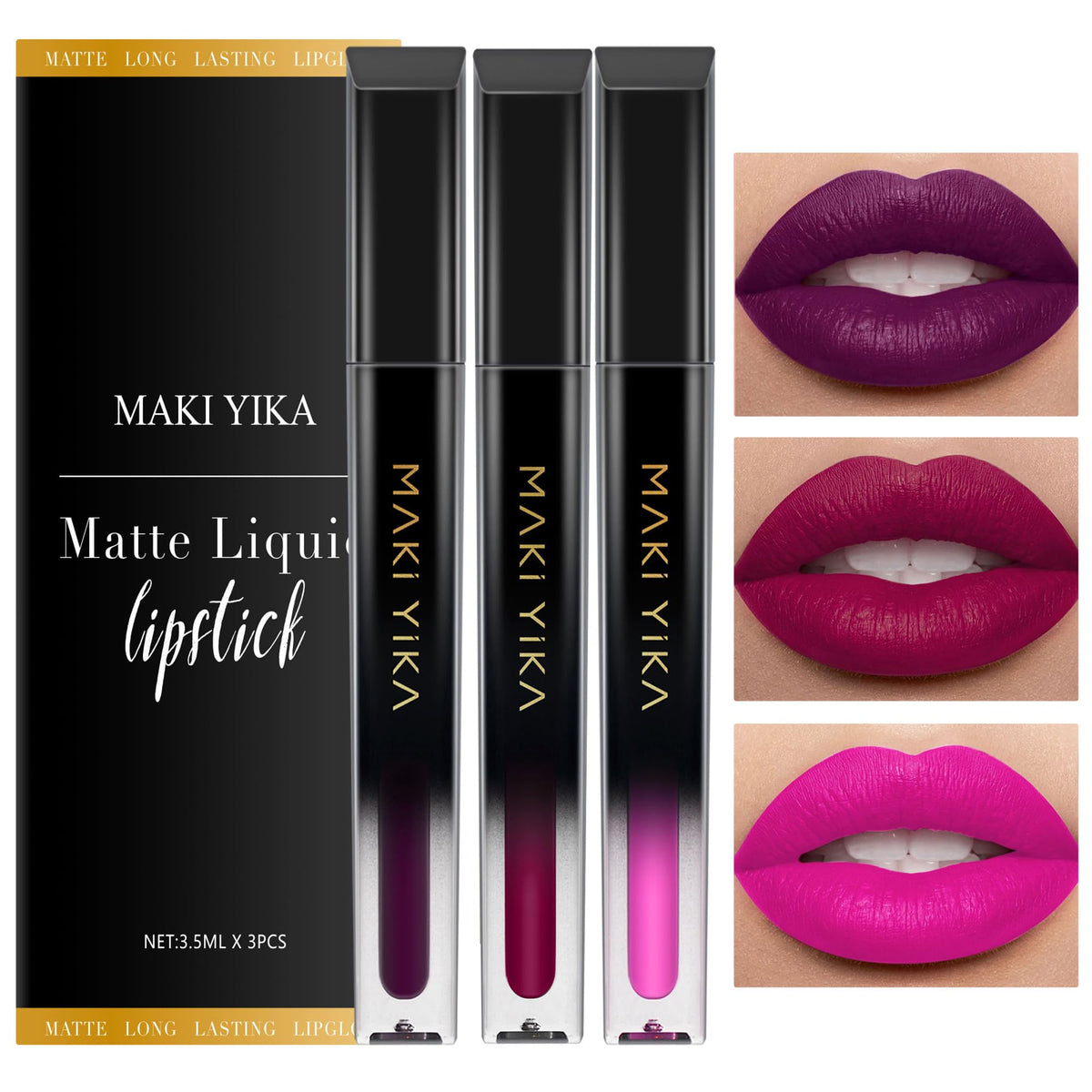 MAKI YIKA Matte Liquid Lipstick Set in Plum shades front view