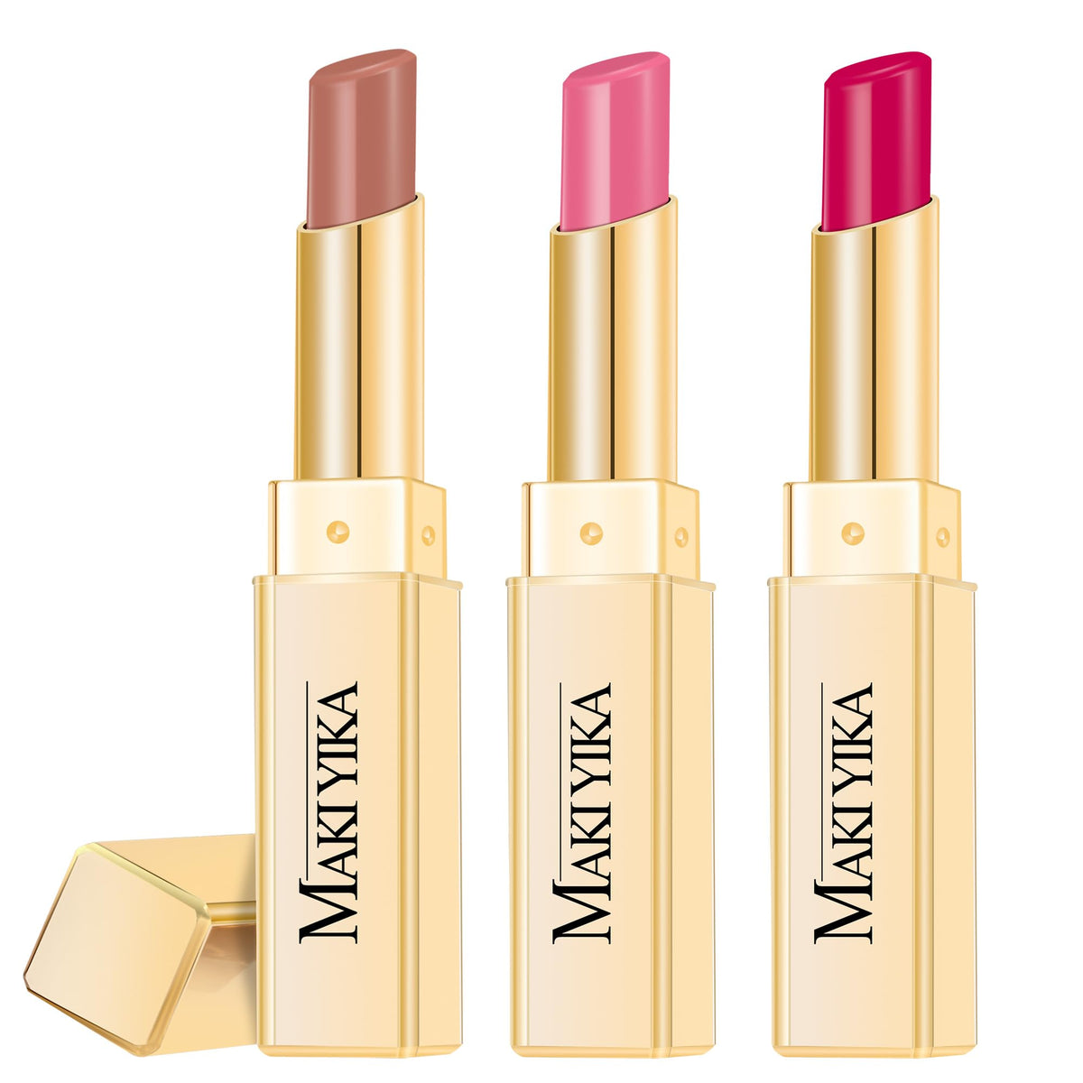 MAKI YIKA Moisture Lipstick Set front view with three shades