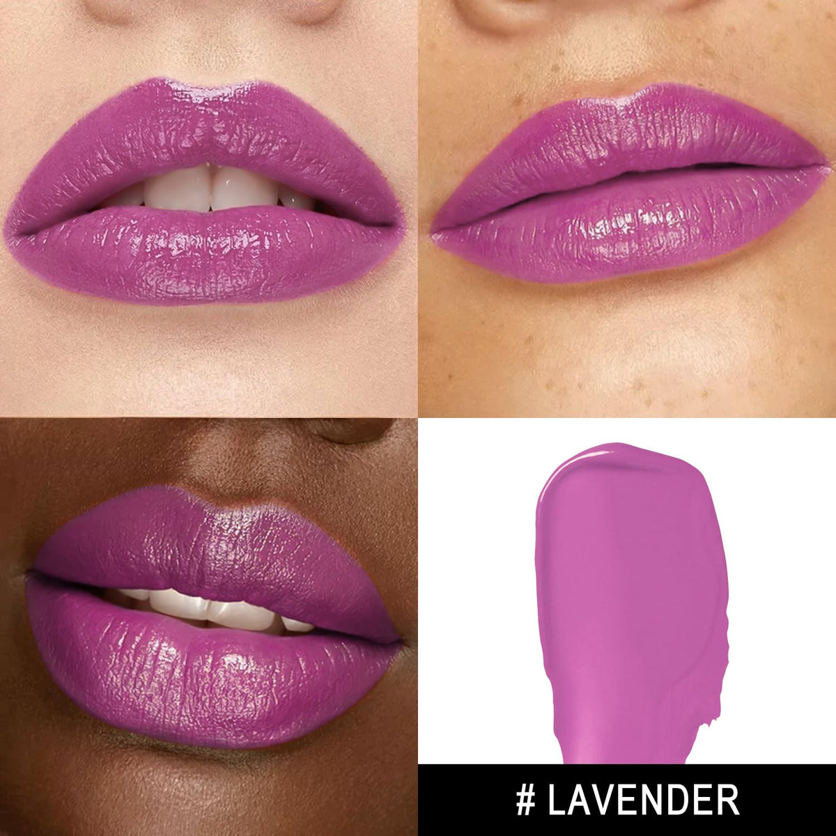 MAKI YIKA purple lipstick with a glossy finish on a model's lips