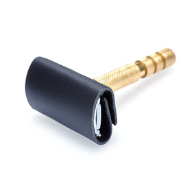 MAKYN Safety Razor Head Leather Cover front view in black
