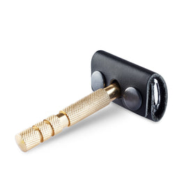 MAKYN Safety Razor Head Leather Cover side view with button closure