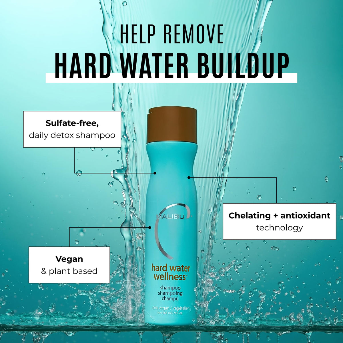 Malibu C Hard Water Wellness Shampoo 9 oz side view