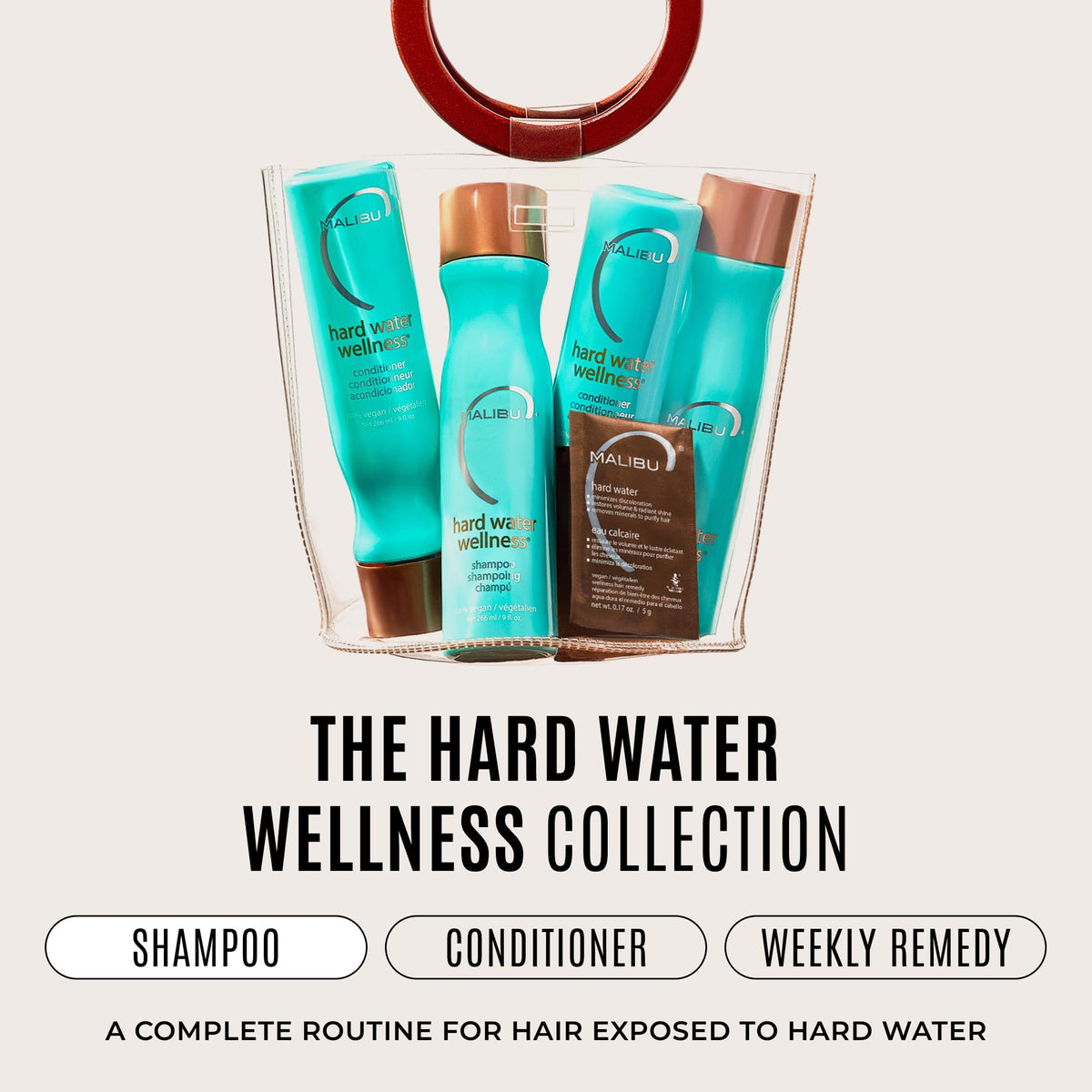Malibu C Hard Water Wellness Shampoo 9 oz with water droplets