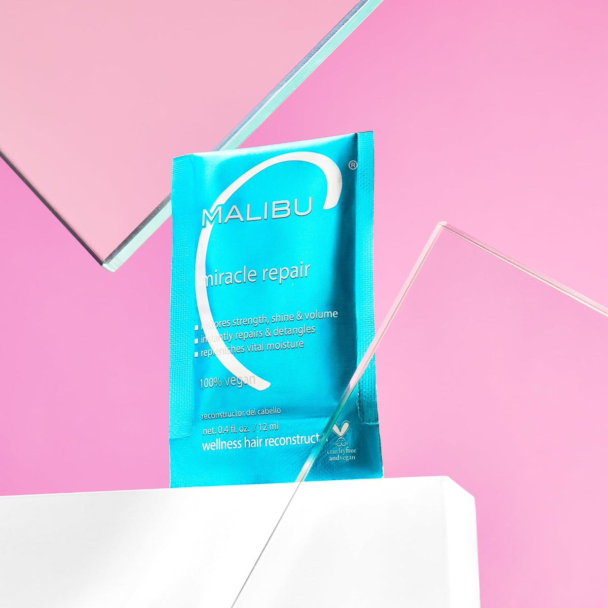 Malibu C Miracle Repair Hair Reconstructor in a bathroom setting