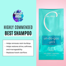 Malibu C Un-Do-Goo Clarifying Shampoo packets arranged