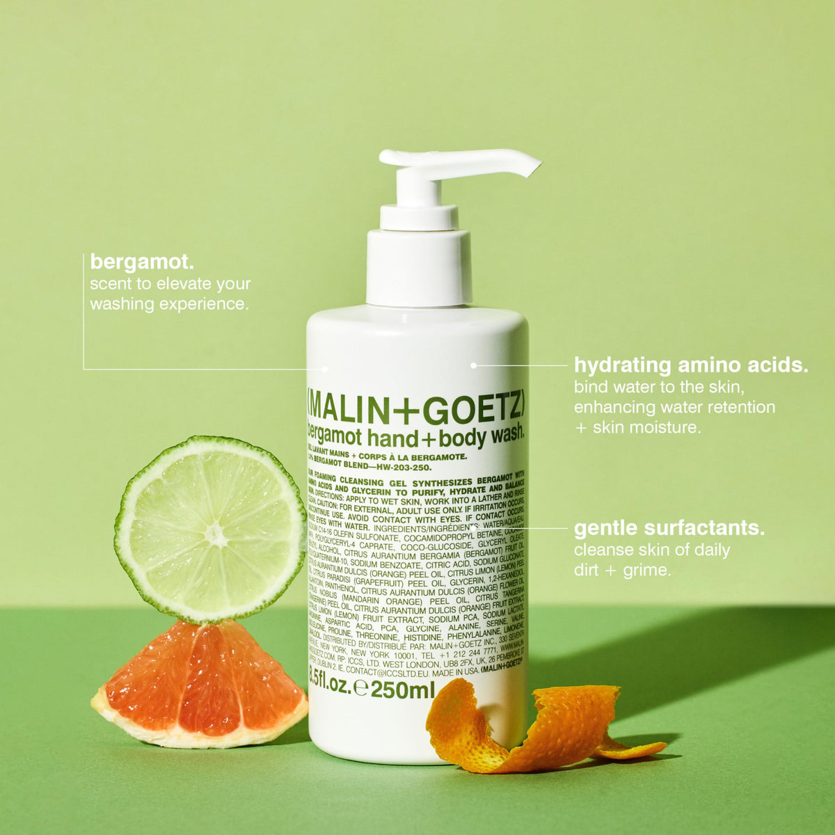 MALIN+GOETZ Bergamot Hand + Body Wash bottle side view