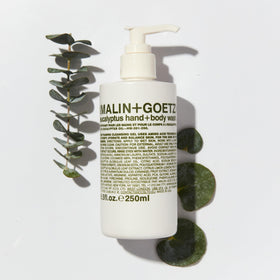 MALIN+GOETZ Eucalyptus Hand + Body Wash in a bathroom setting
