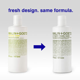 MALIN+GOETZ Rum Hand + Body Wash 16 fl oz showing foaming gel texture