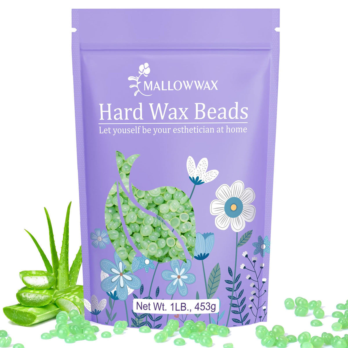 Mallowwax Aloe Hard Wax Beads 1LB front view