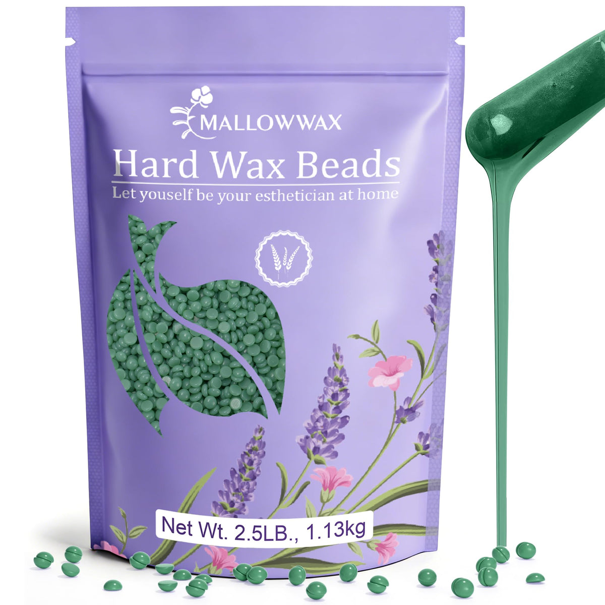 Mallowwax Hard Wax Beads 2.5lb Tea Tree front view