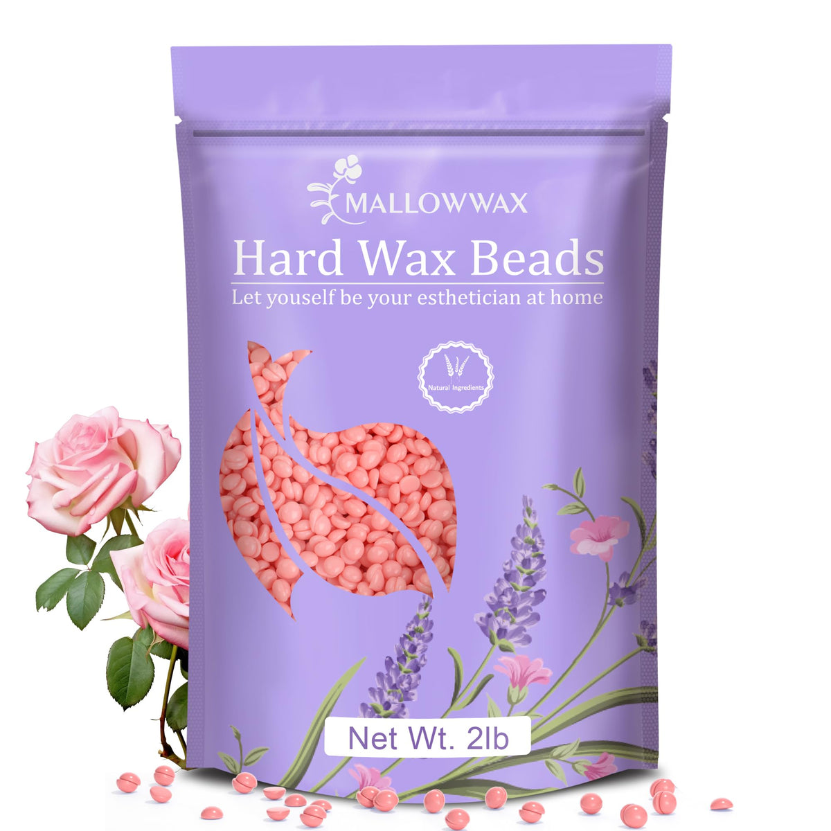 Mallowwax Hard Wax Beads 2LB pink rose colour front view