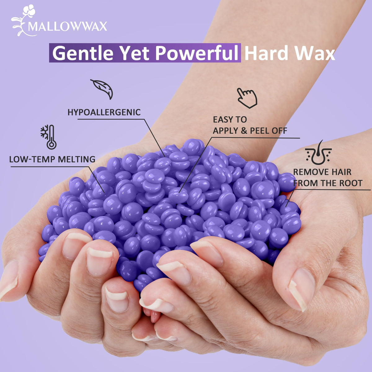 Mallowwax hard wax beads for full body use