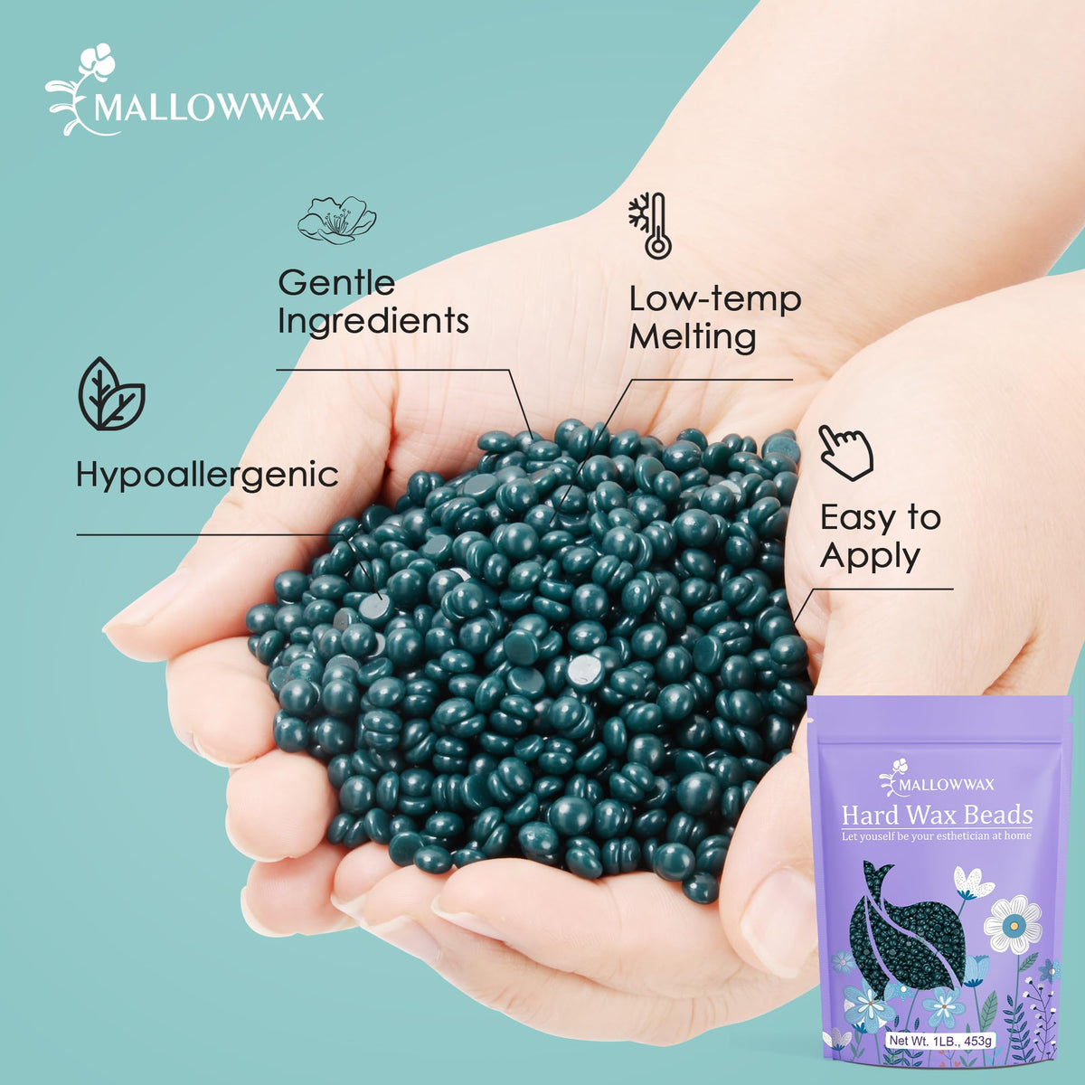 Mallowwax Hard Wax Beads in a bathroom setting