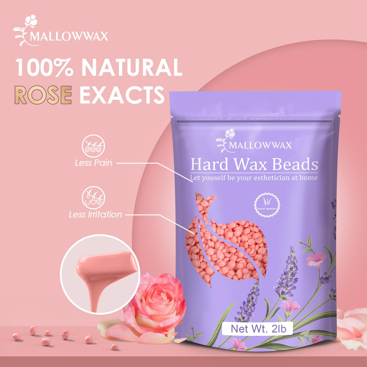 Mallowwax Hard Wax Beads packaging with product details