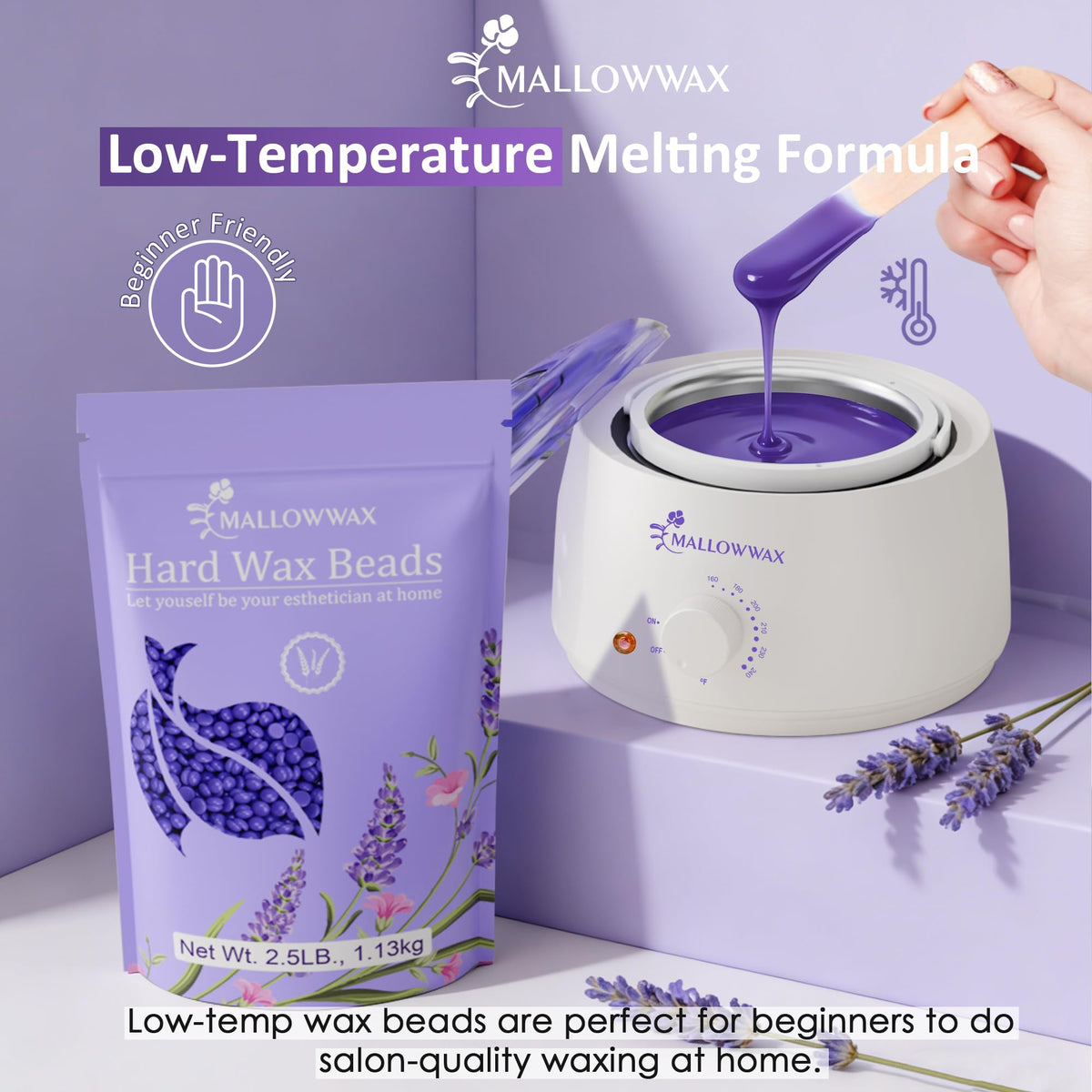 Mallowwax hard wax beads with lavender scent