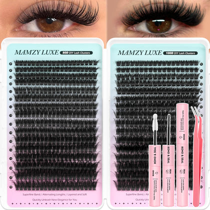 Mamzy Luxe Fluff Lash Clusters Kit 608PCS with various lash lengths