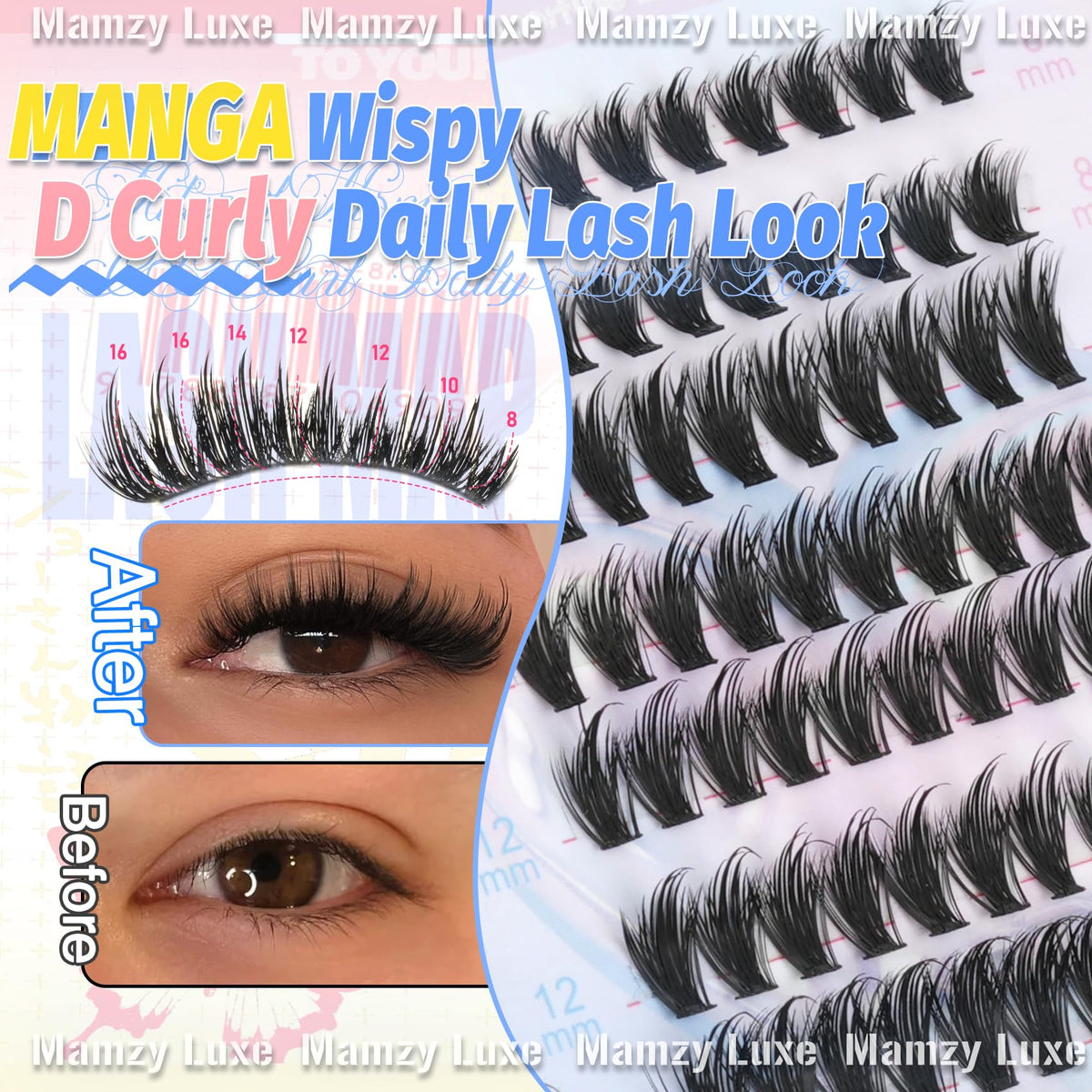Mamzy Luxe lash clusters applied on model