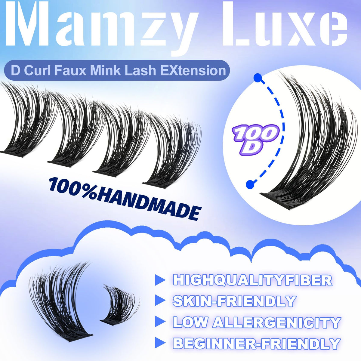 Mamzy Luxe Lash Clusters in use on model