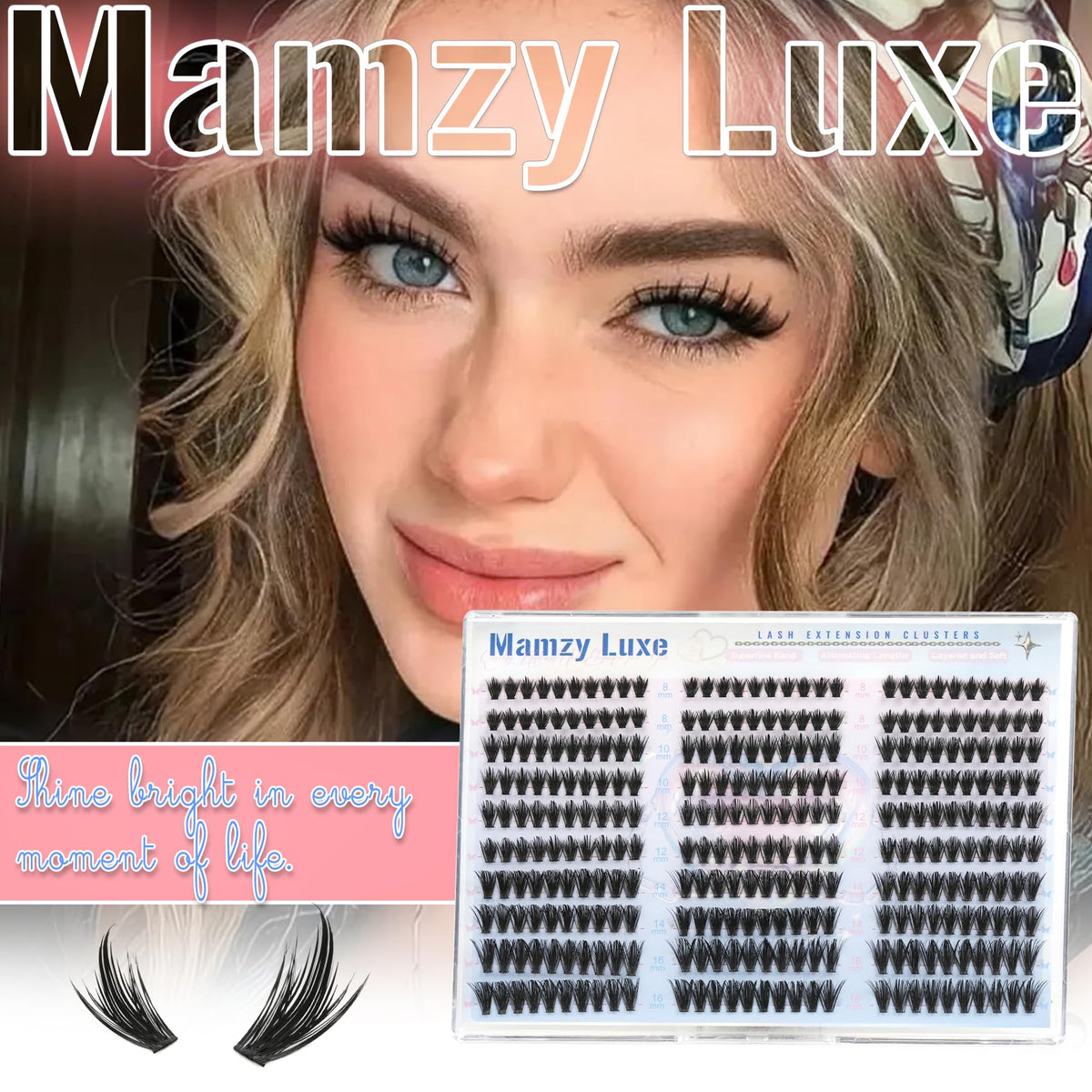 Mamzy Luxe lash clusters on display