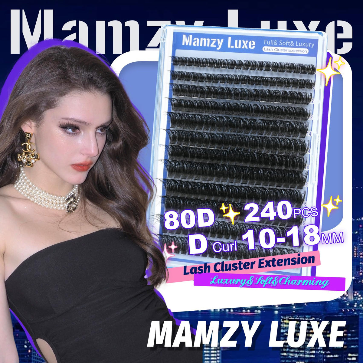 Mamzy Luxe Lash Clusters on model's eyes