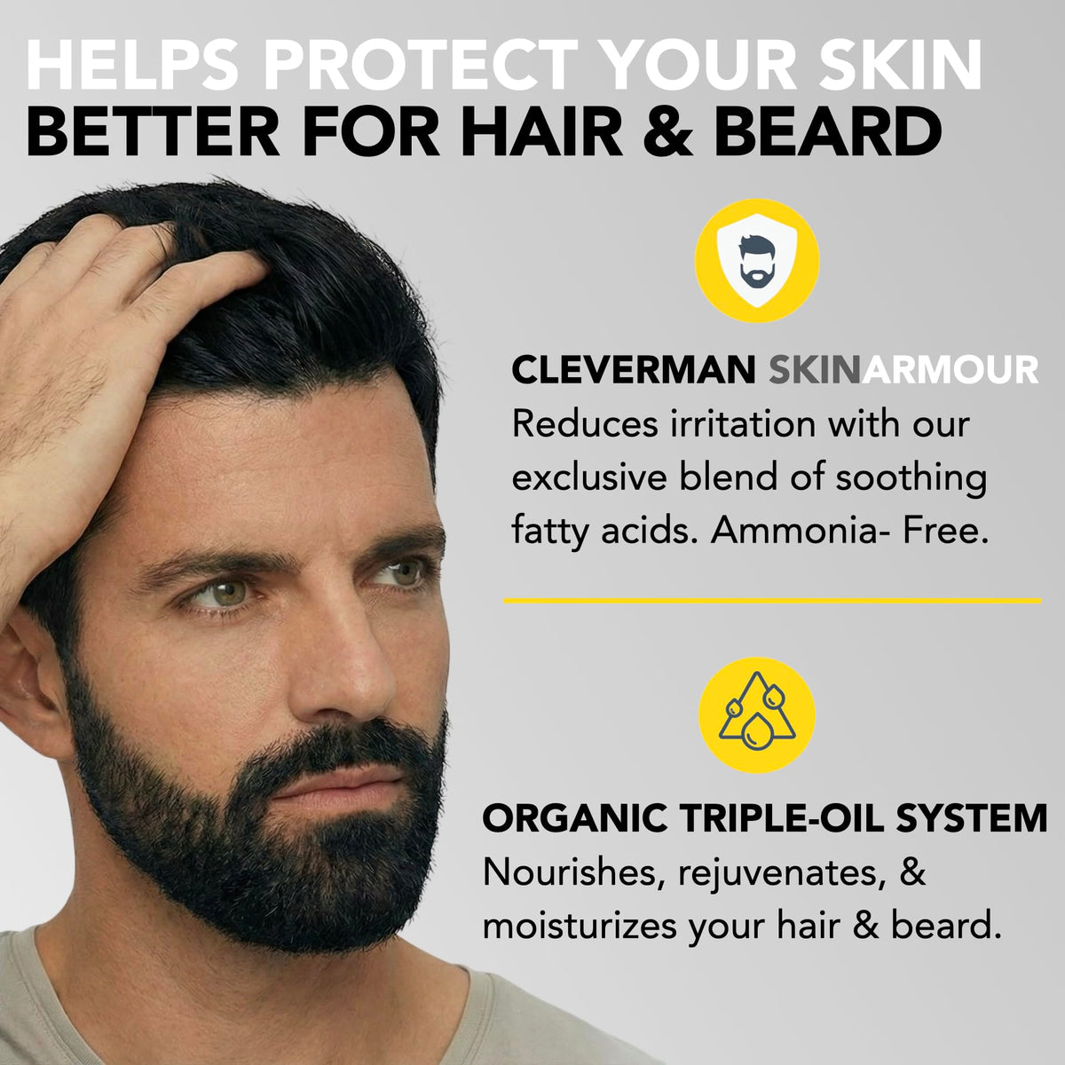 Man applying CLEVERMAN Hair Dye to beard