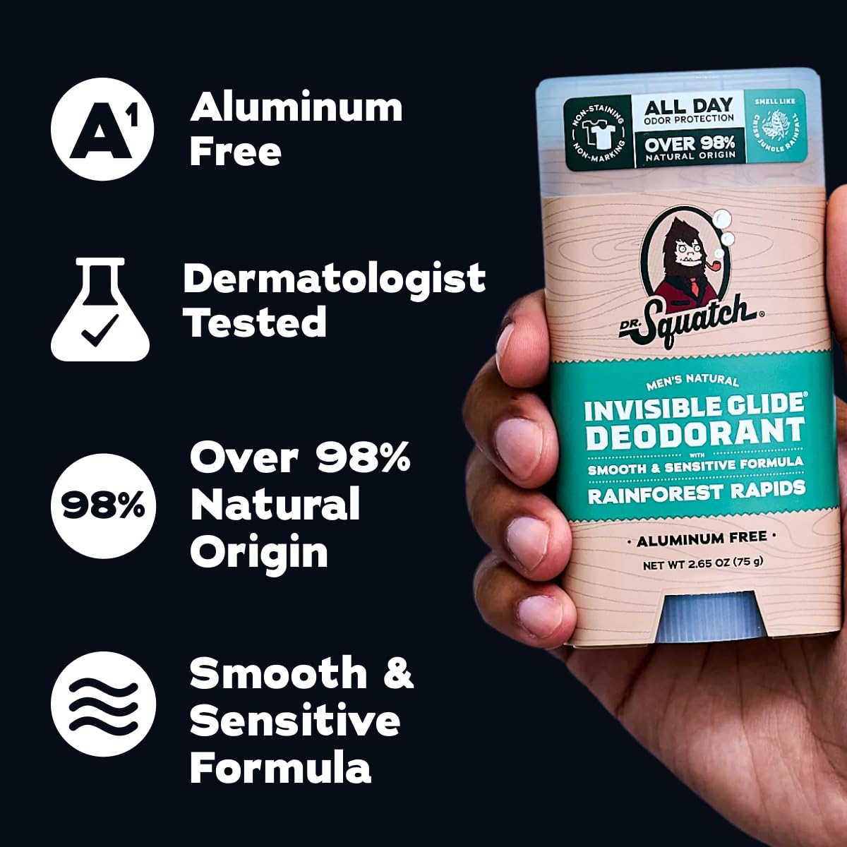 Man applying Dr. Squatch deodorant after shower