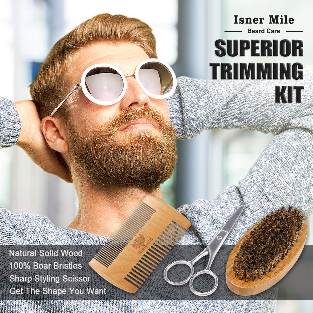 Man grooming beard with Comfy Mate Beard Kit