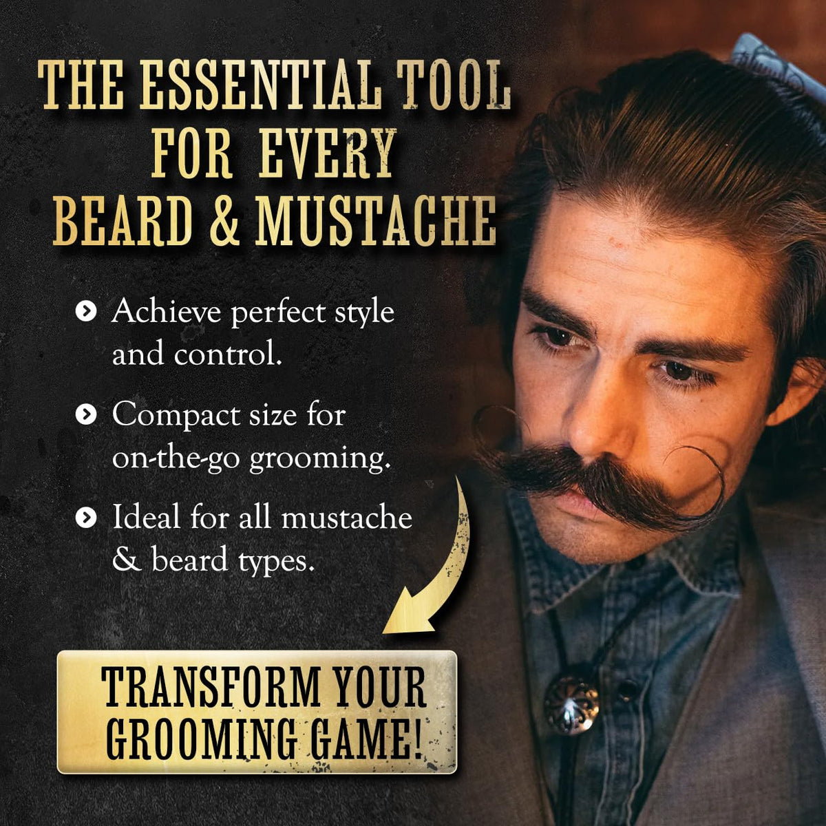 Man styling handlebar mustache with wax