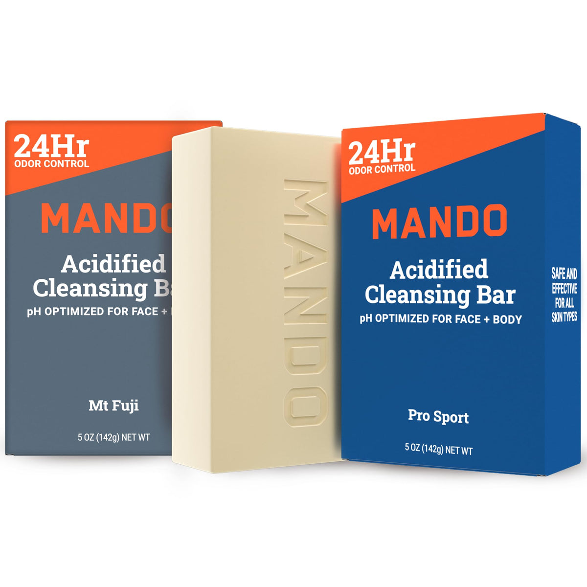 Mando Acidified Cleansing Bar front view with packaging