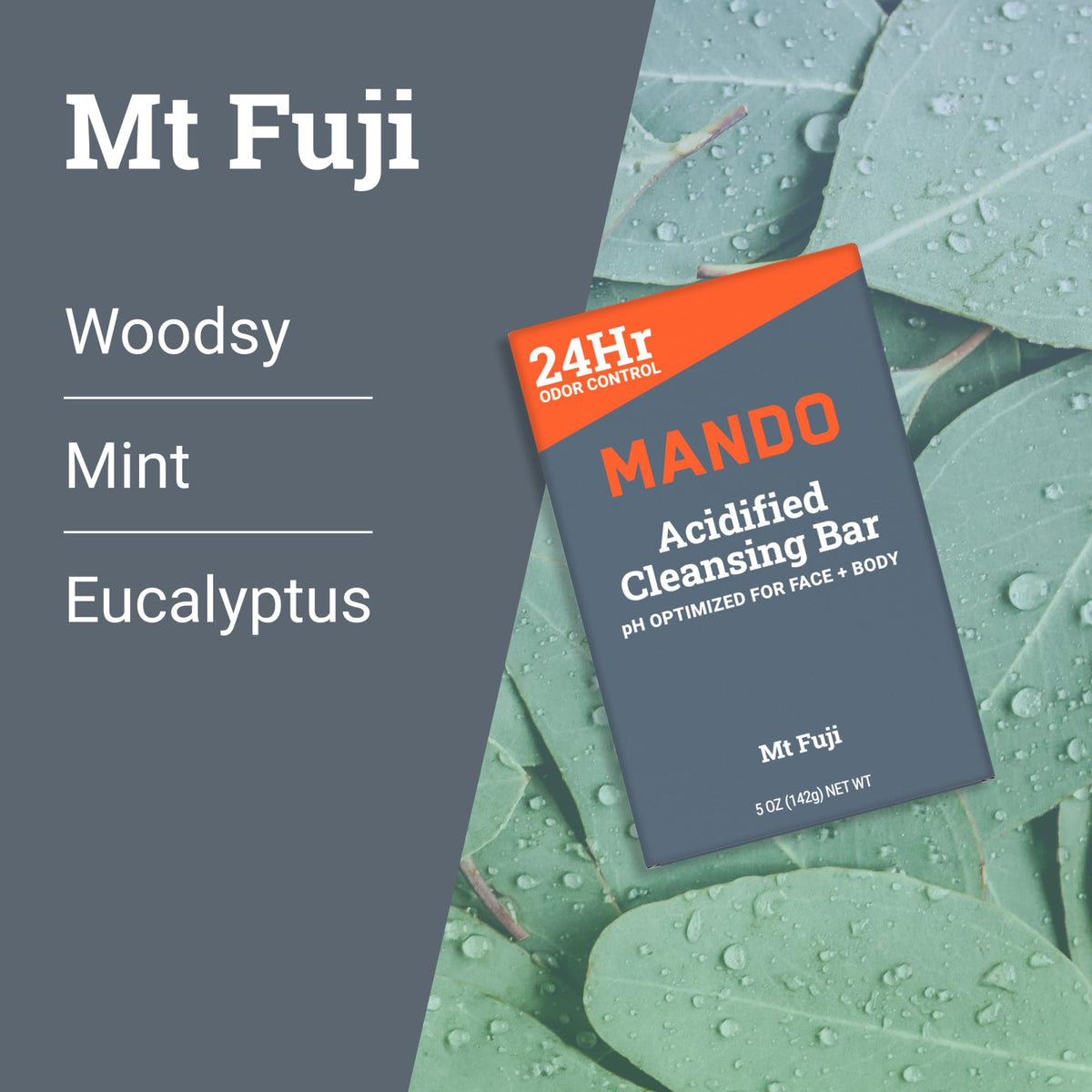 Mando Acidified Cleansing Bar on bathroom shelf