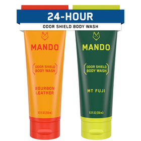 Mando Body Wash 8.5 oz bottle front view, Bourbon Leather scent
