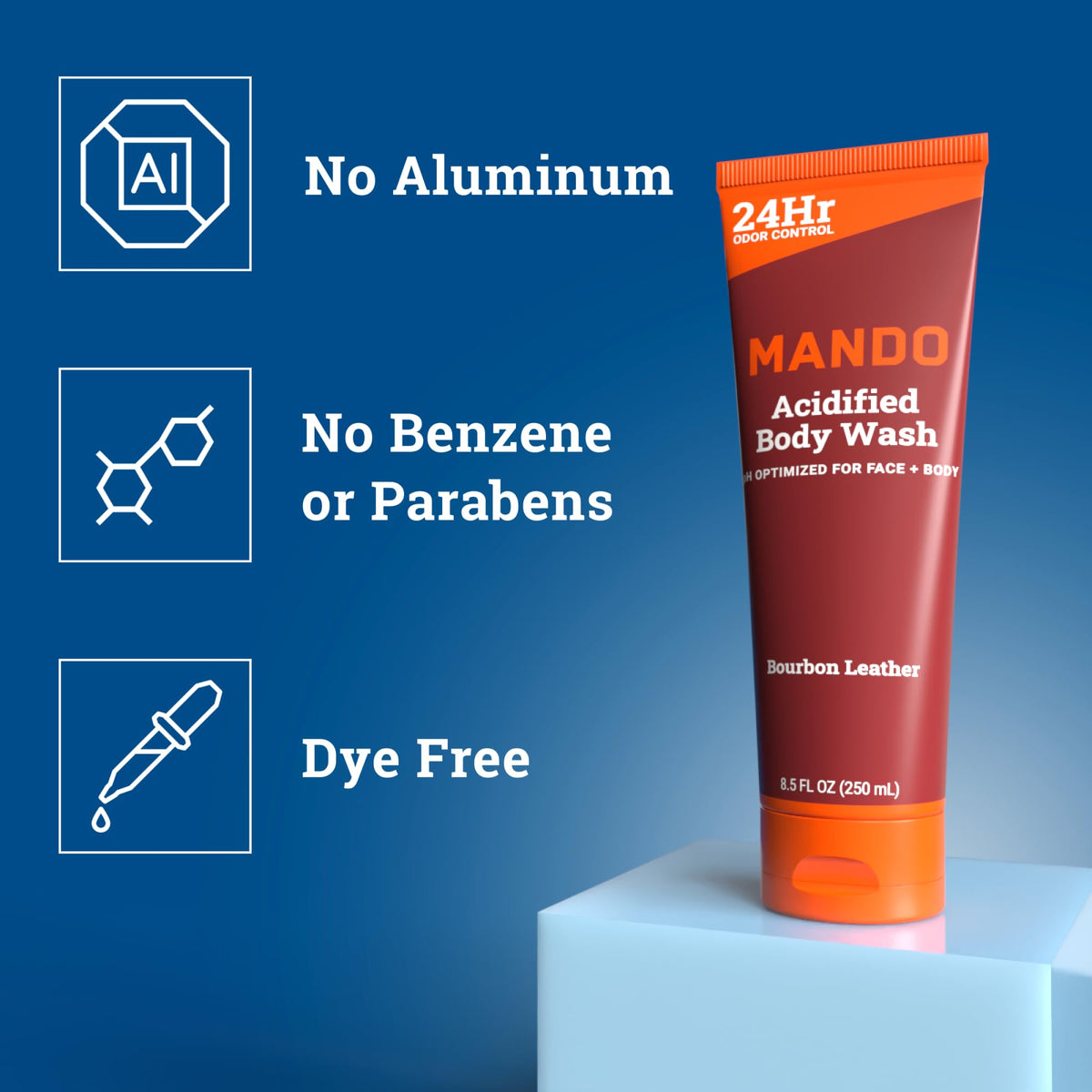 Mando Body Wash 8.5 oz Bourbon scent side view