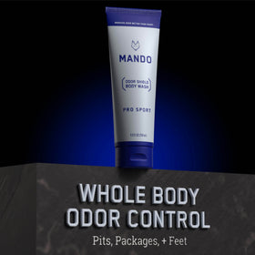Mando Body Wash 8.5 oz in a shower setting