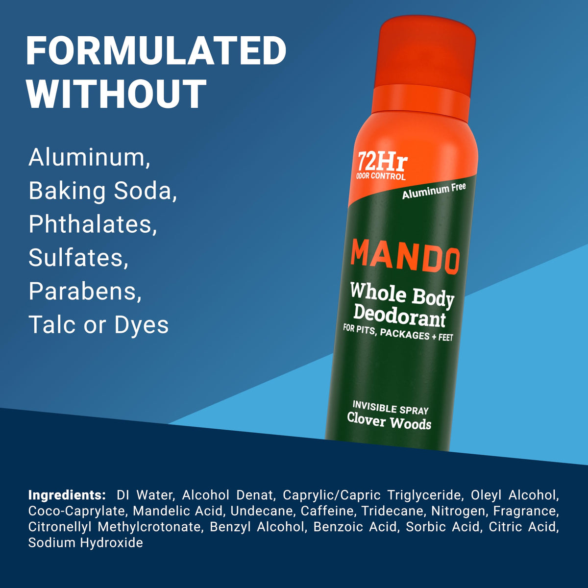 Mando deodorant can back view with ingredient details