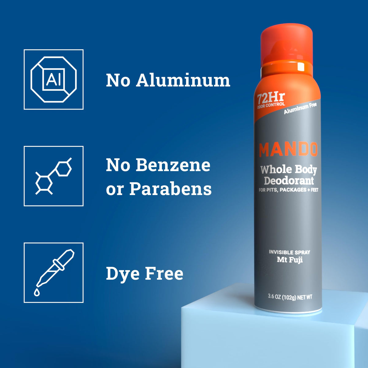 Mando deodorant can showing usage instructions