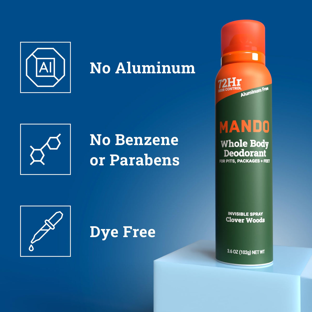 Mando deodorant can with spray in action