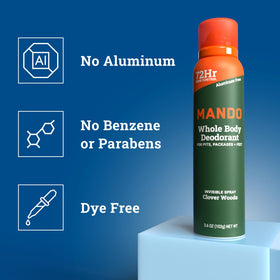 Mando deodorant can with spray in action