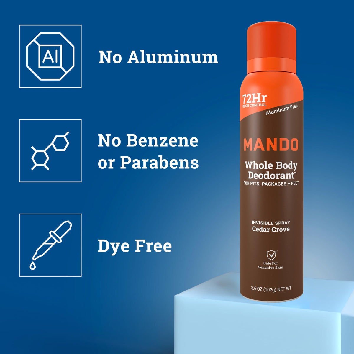 Mando deodorant spray application demonstration