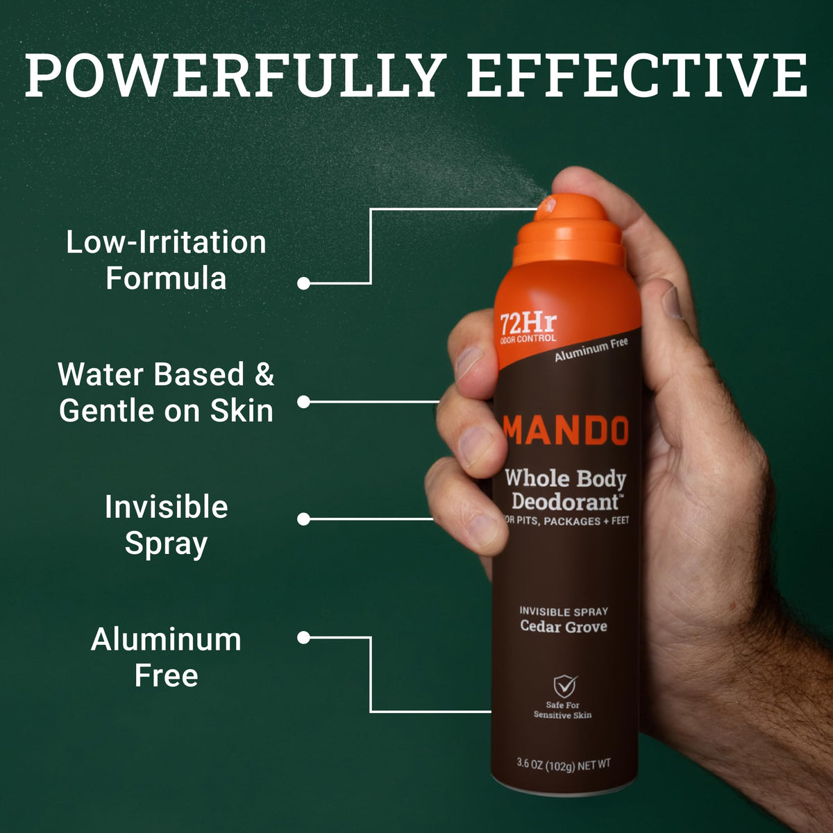 Mando deodorant spray bottle side view