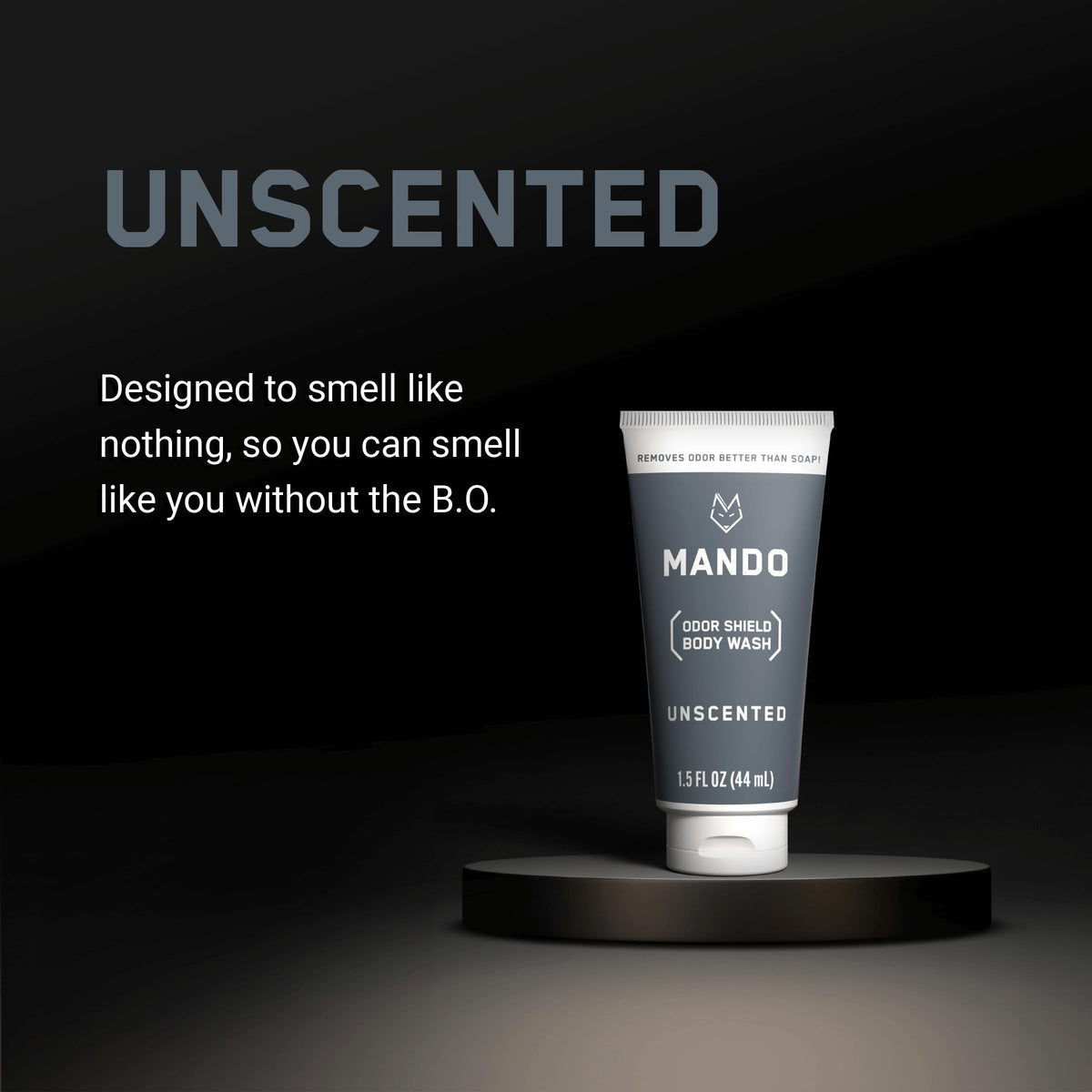 Mando Mini Body Wash 4pk displayed on a shelf