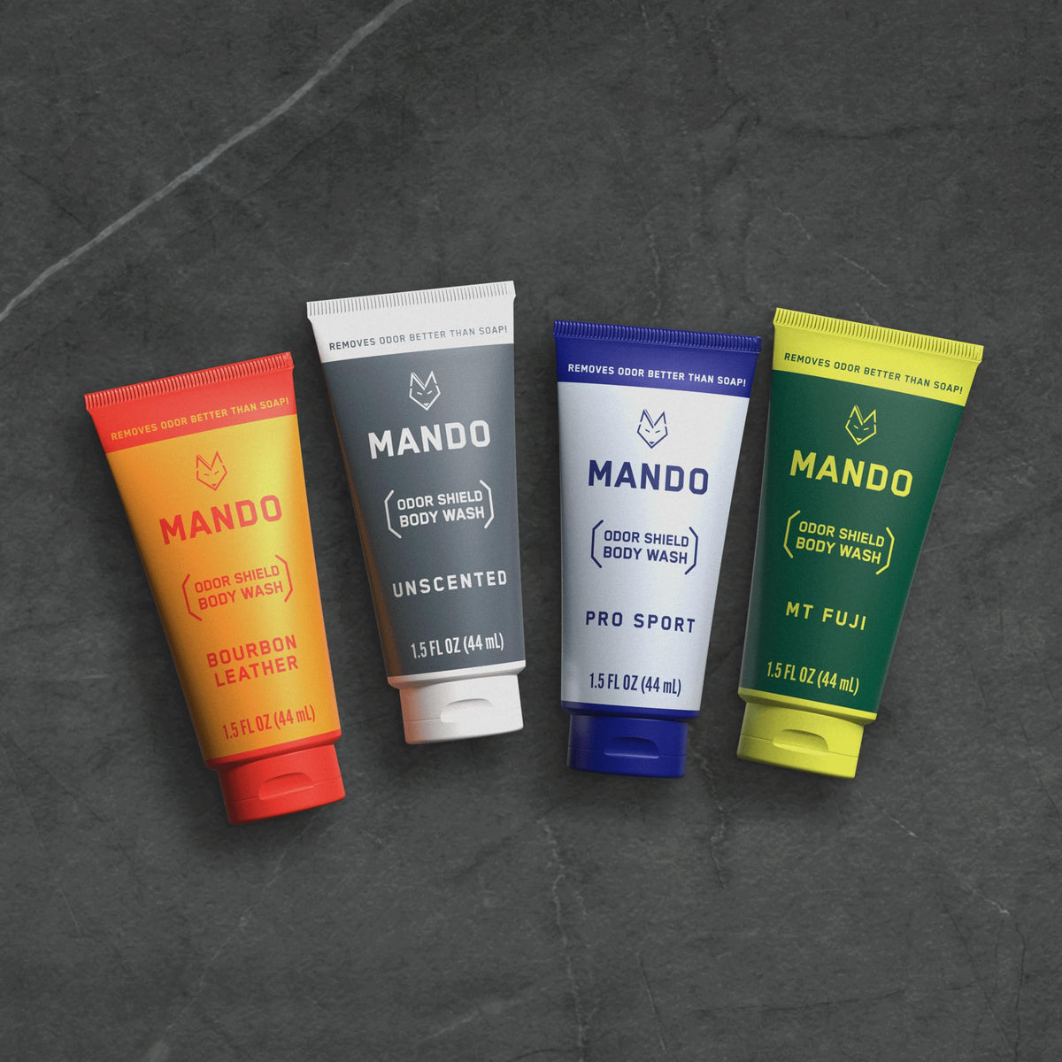 Mando Mini Body Wash in a shower setting