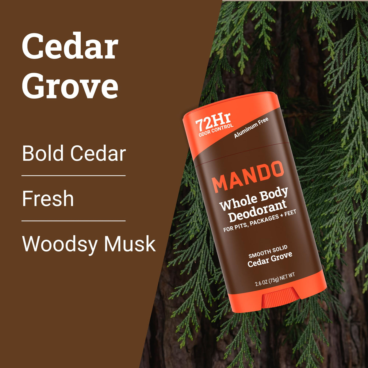 Mando Whole Body Deodorant for Men Cedar packaging front