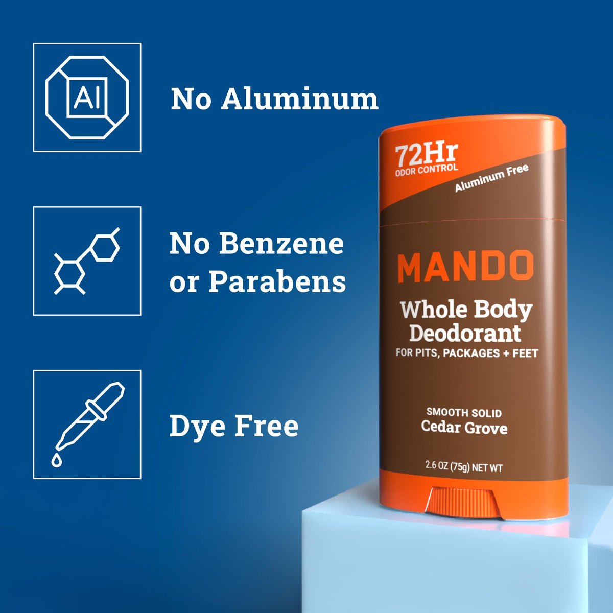 Mando Whole Body Deodorant for Men Cedar solid stick side view