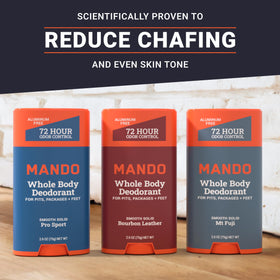 Mando Whole Body Deodorant solid stick on a bathroom counter