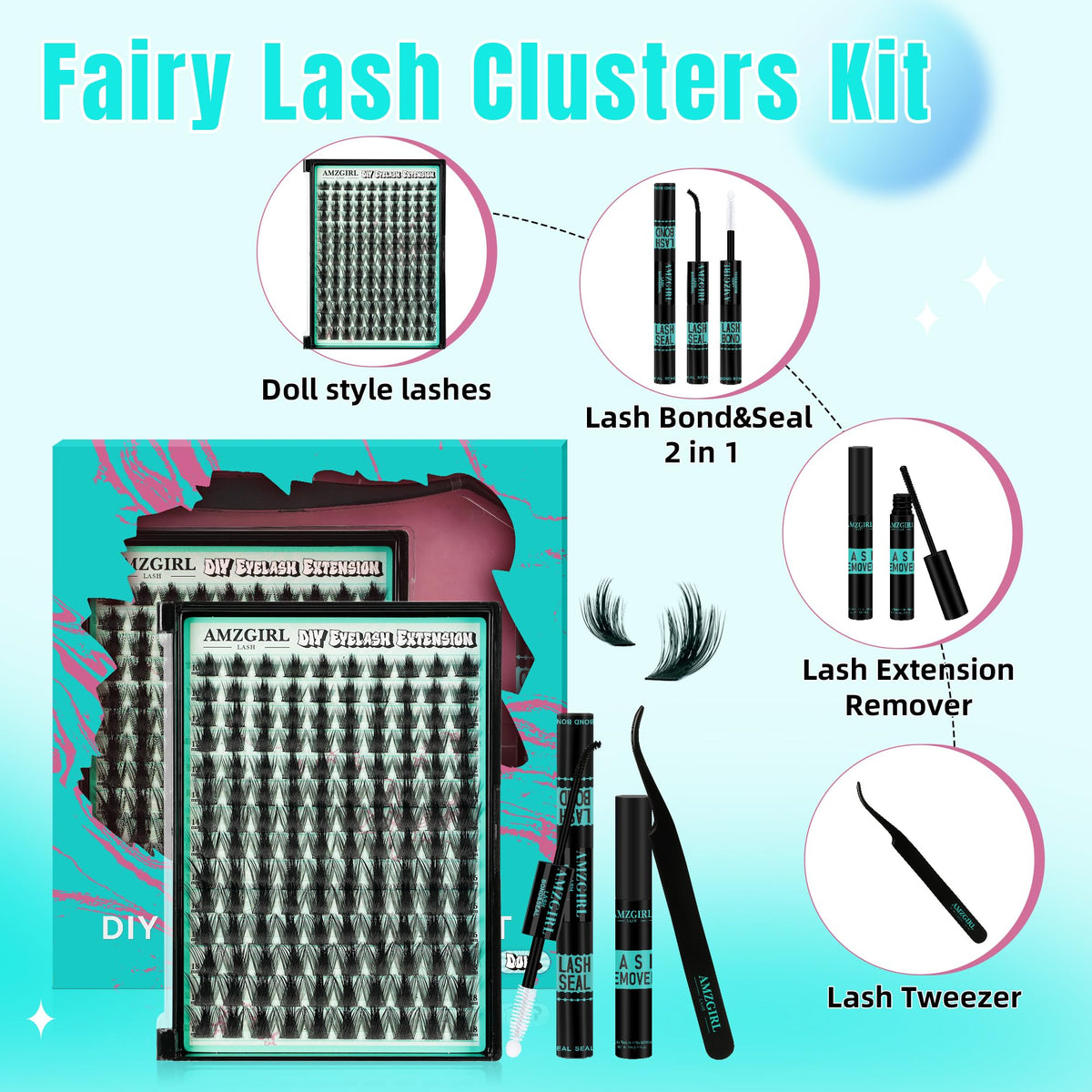 Manga lash clusters with clear flexible band