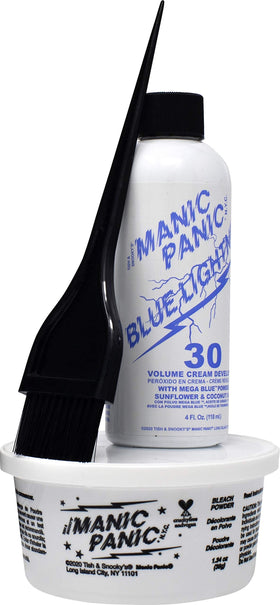 MANIC PANIC Blue Lightning Hair Bleach Kit contents including developer and bleach powder